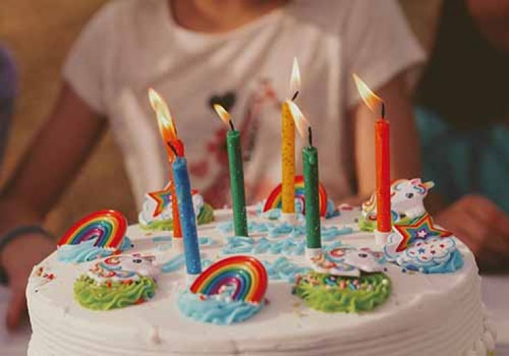 Child with birthday cake and candles