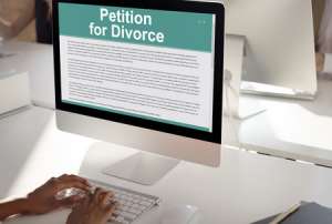 Computer screen with divorce petition on it