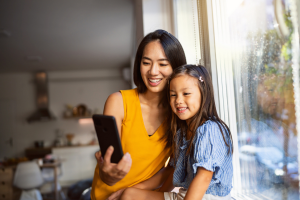 Mother and daughter video calling