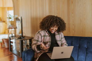 Woman working on her laptop