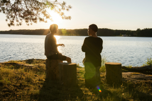 Two men talking