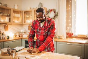 Man baking at Christmas