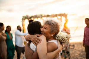 Bride hugging her mother